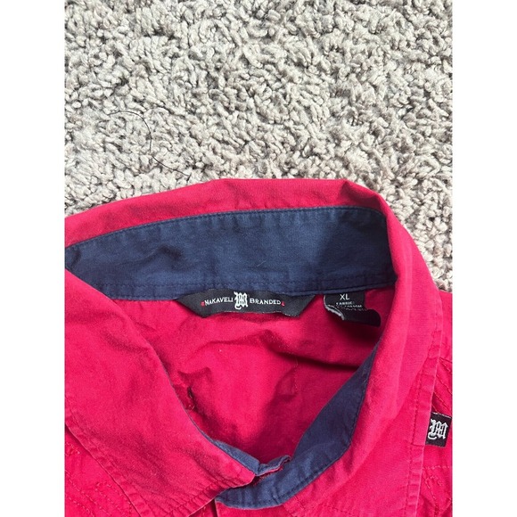 Makaveli Branded Embroidered Red Button Up Tupac Shirt Short Sleeve Cotton XL‎ - Picture 7 of 8